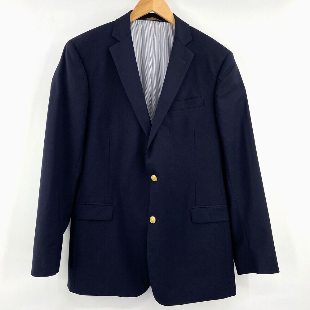 Brooks Brothers Mens Navy Blue Explorer Regent Fit Wool Blazer Gold Sheep 42 LG